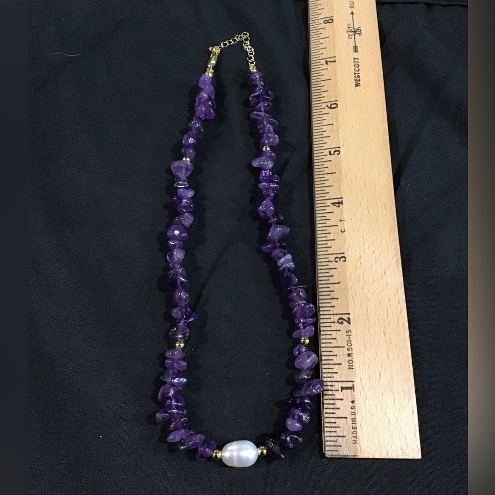 AMETHYST STONE W GENUINE PEARL NECKLACE NWOT